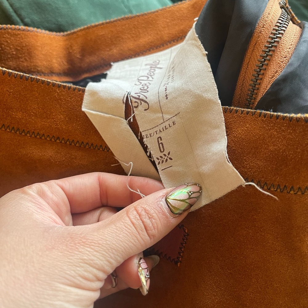 Free People Modern Folk Bohemian Suede Midi Skirt in Rust Color - Picture 3 of 7